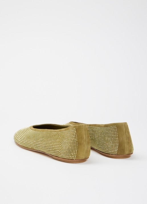 Odare Lilly ballerina van suède met strass - achterkant 5 mosgroen