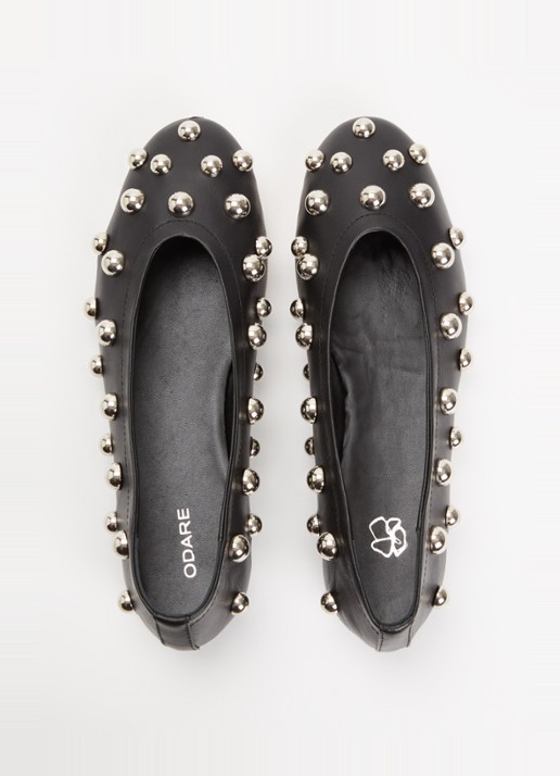 Odare Penna ballerina van leer met studs - detail 4 zwart