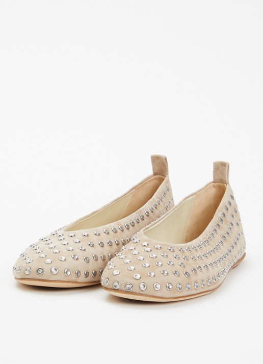 Odare Selena ballerina van suède met studs - detail beige