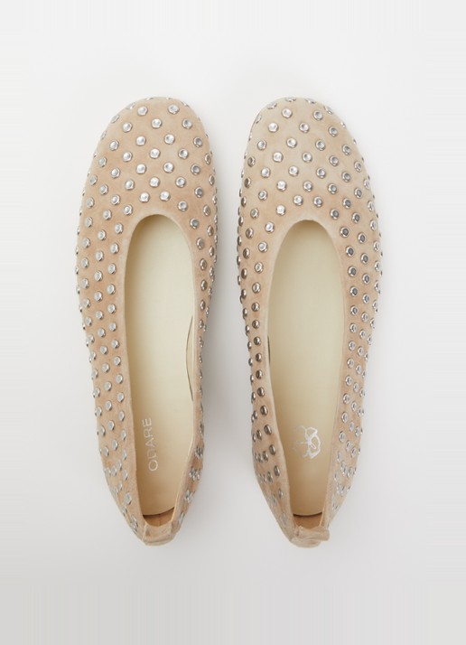 Odare Selena ballerina van suède met studs - detail 2 beige