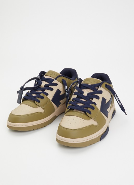 Off-White B-Out Of Office sneaker van leer  - voorkant 4 legergroen
