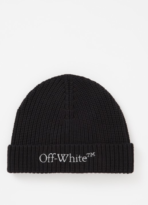 Off-White Bookish Classic muts van scheerwol met logoborduring - voorkant zwart