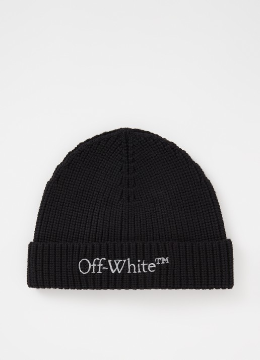 Off-White Bookish Classic muts van scheerwol met logoborduring - voorkant zwart