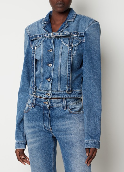 Off-White Cargo cropped spijkerjas met schoudervulling - detail 4 indigo