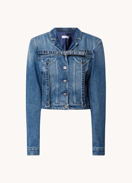 Off-White Cargo cropped spijkerjas met schoudervulling - voorkant 2 indigo