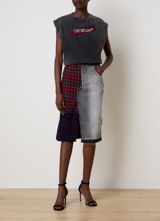 Off-White Check T-shirt met logo - voorkant 3 antraciet