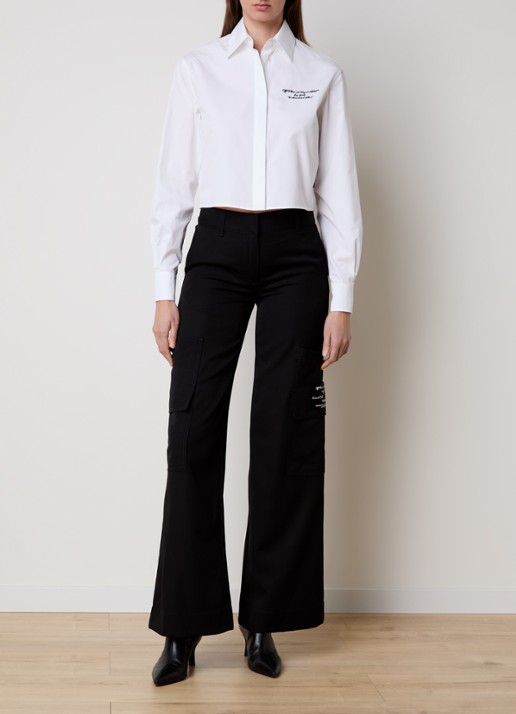 Off-White Cropped blouse met logoborduring - voorkant 2 wit