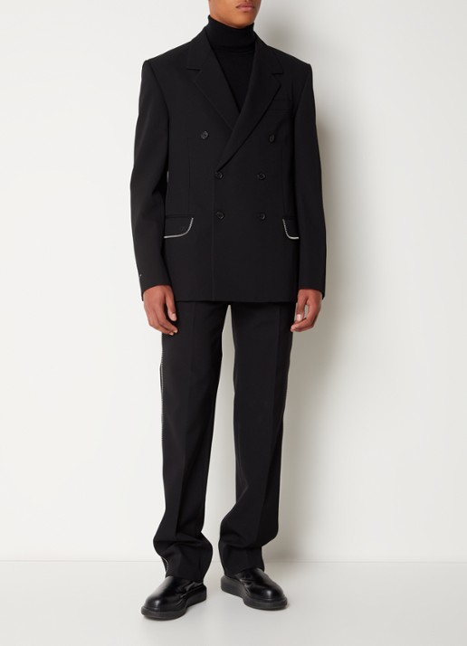 Off-White Double-breasted regular fit colbert van wol met ritsdetail - voorkant 5 zwart