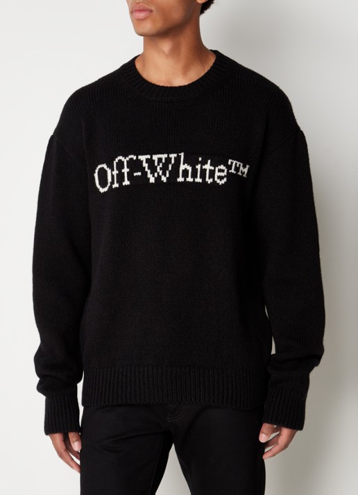 Off-White Grofgebreid trui in wolblend met ingebreid logo - detail 4 zwart