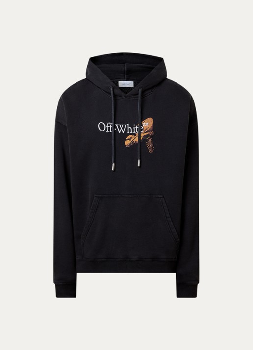 Off-White Hoodie met logo- en backprint - voorkant zwart