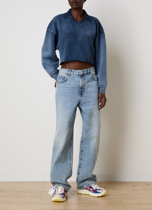 Off-White Laundry cropped polo met logo - voorkant 2 staalblauw