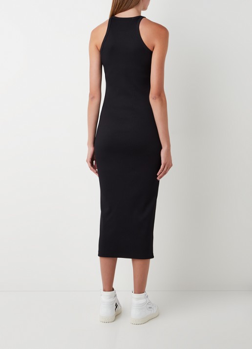 Off-White Lux midi jurk met logoprint en ribstructuur - achterkant 2 zwart