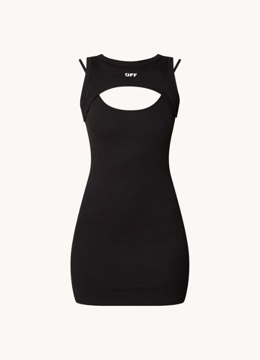 Off-White Off Stamp mini jurk met ribstructuur en cut-out detail - voorkant zwart