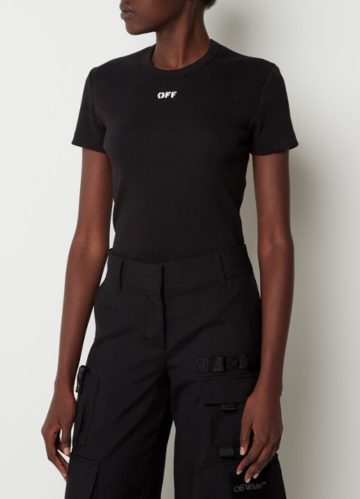 Off-White Off Stamp ribgebreide T-shirt met logo - detail 4 zwart