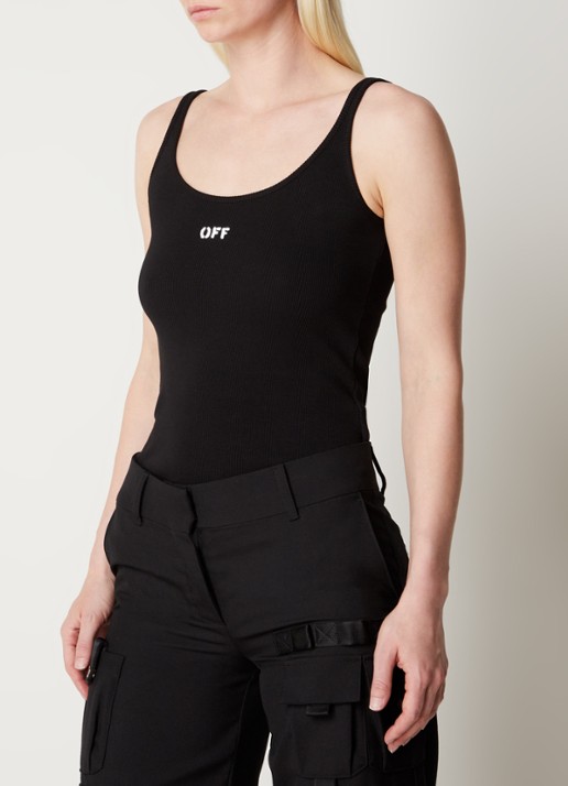 Off-White Off Stamp tanktop met ribstructuur en logo - detail 4 zwart