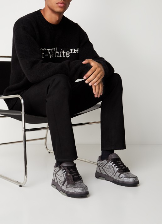Off-White Out Of Office sneaker met kalfsleren details en strass - voorkant 7 zwart