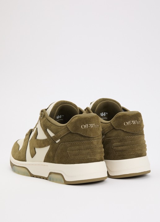 Off-White Out Of Office sneaker van kalfsleer met kalfssuède details - achterkant 5 olijfgroen