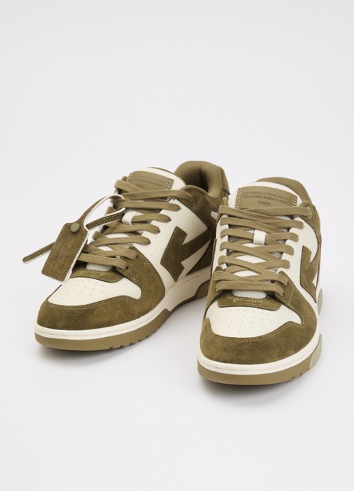 Off-White Out Of Office sneaker van kalfsleer met kalfssuède details - detail olijfgroen