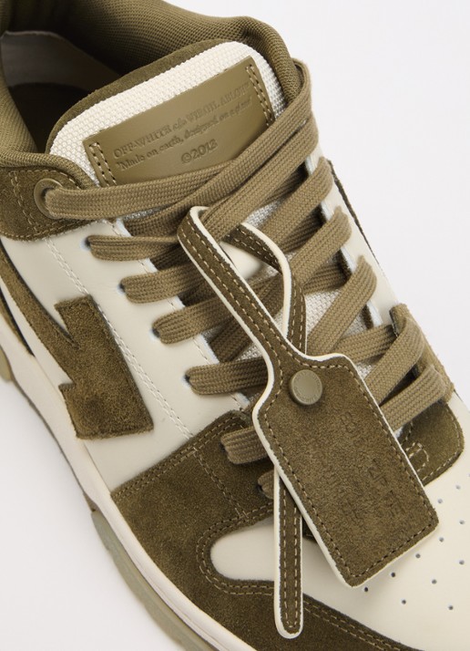 Off-White Out Of Office sneaker van kalfsleer met kalfssuède details - detail 4 olijfgroen