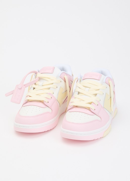 Off-White Out Of Office sneaker van kalfsleer met mesh details - voorkant 2 lichtroze
