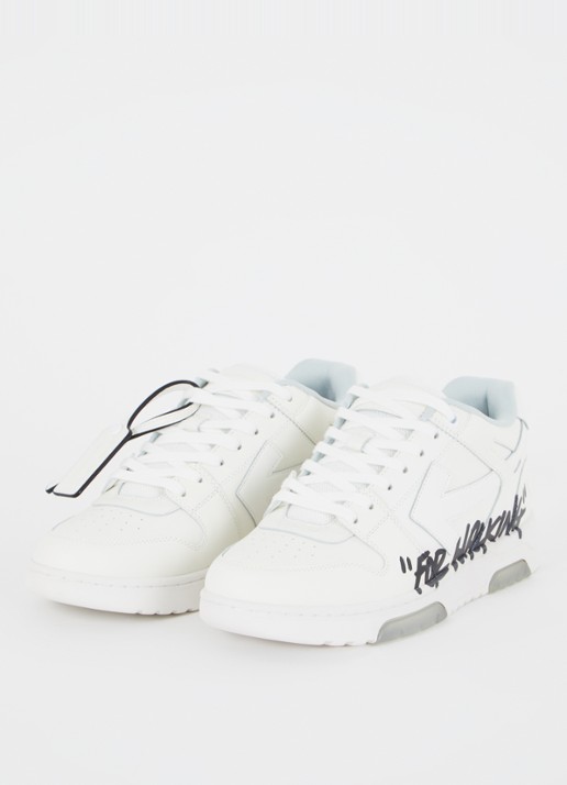 Off-White Out Of Office sneaker van kalfsleer met print - detail 2 gebroken wit