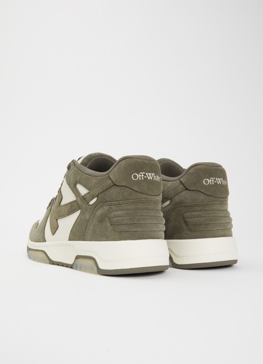 Off-White Out Of Office sneaker van kalfsleer met suède details - achterkant 6 olijfgroen