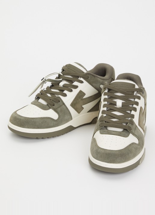 Off-White Out Of Office sneaker van kalfsleer met suède details - detail 2 olijfgroen