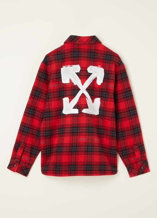 Off-White Overhemd van flanel met ruitdessin - voorkant 2 rood