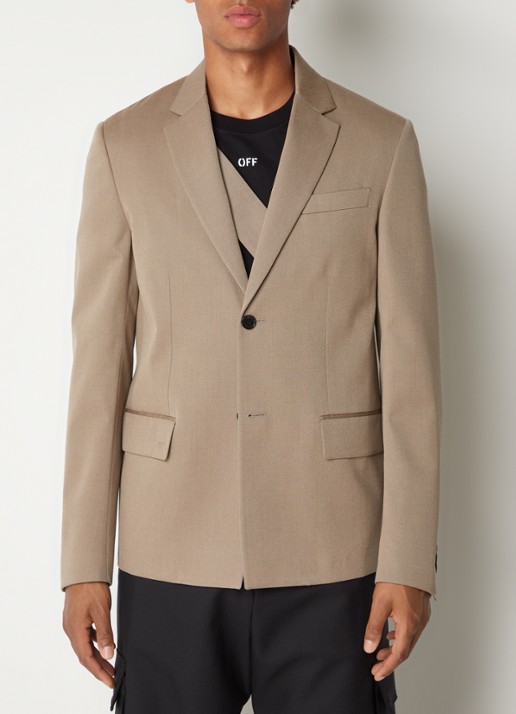 Off-White Ow Emb regular fit colbert van wol met klepzakken - detail 2 beige