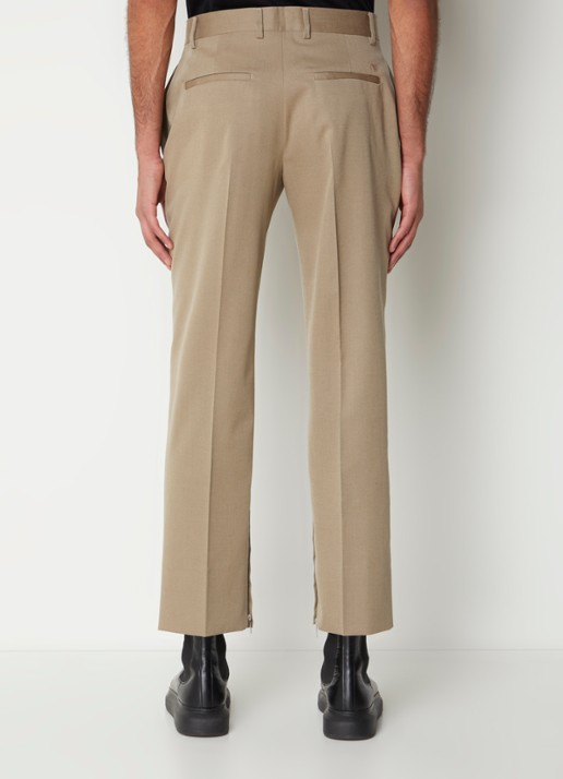 Off-White Ow straight fit pantalon van wol met ritsdetail - achterkant 6 donkerbeige