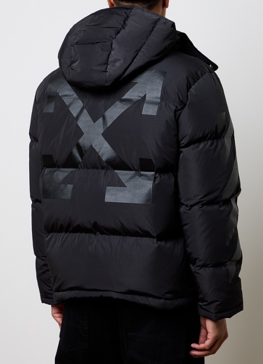 Off-White Puffer jack met donsvulling en afneembare capuchon - detail zwart