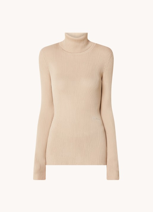 Off-White Ribgebreide coltrui met stretch - voorkant steenrood