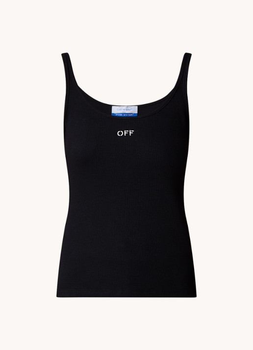 Off-White Ribgebreide tanktop met logoborduring - voorkant 2 zwart