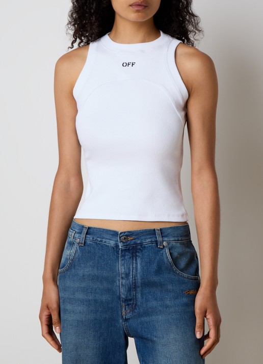 Off-White Ribgebreide tanktop met logoborduring - detail 4 wit