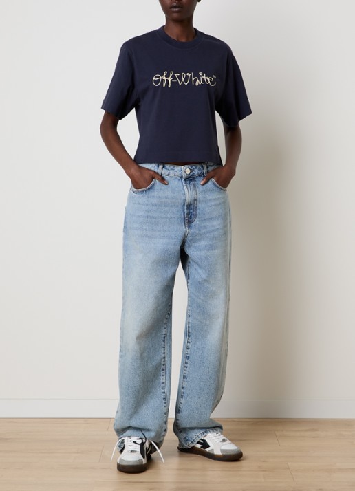 Off-White Script T-shirt met logo - voorkant 3 donkerblauw