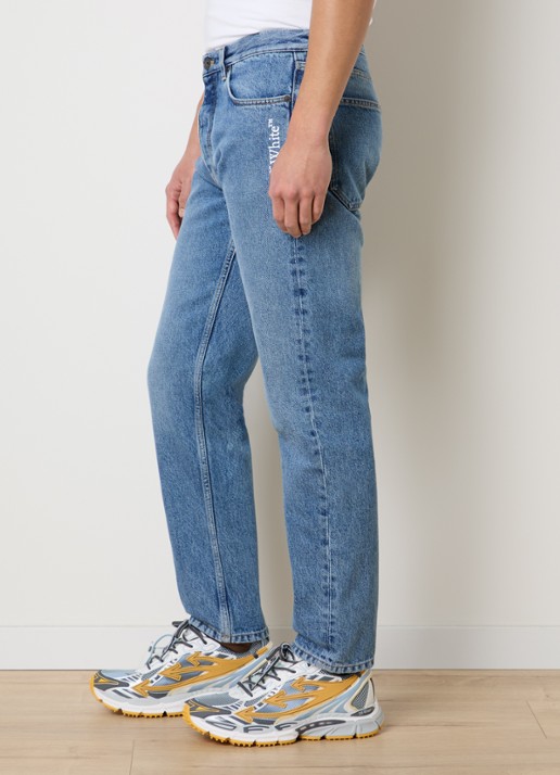 Off-White Straight leg jeans met medium wassing en logo - detail 5 indigo