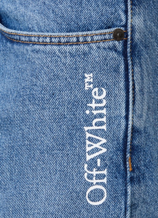 Off-White Straight leg jeans met medium wassing en logo - detail 6 indigo