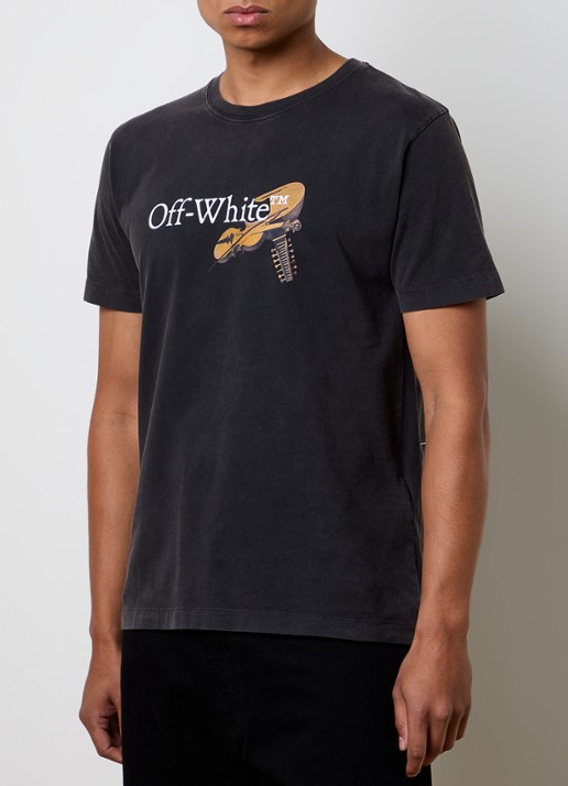 Off-White T-shirt met logo- en backprint - achterkant antraciet