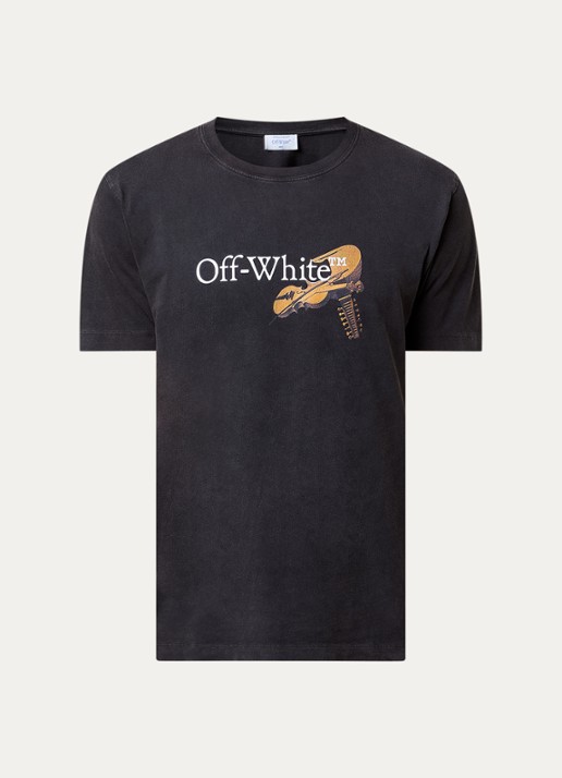 Off-White T-shirt met logo- en backprint - voorkant 2 antraciet