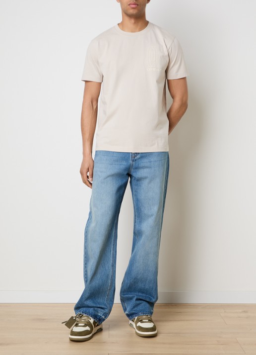Off-White T-shirt met logo- en backprint - voorkant 2 beige