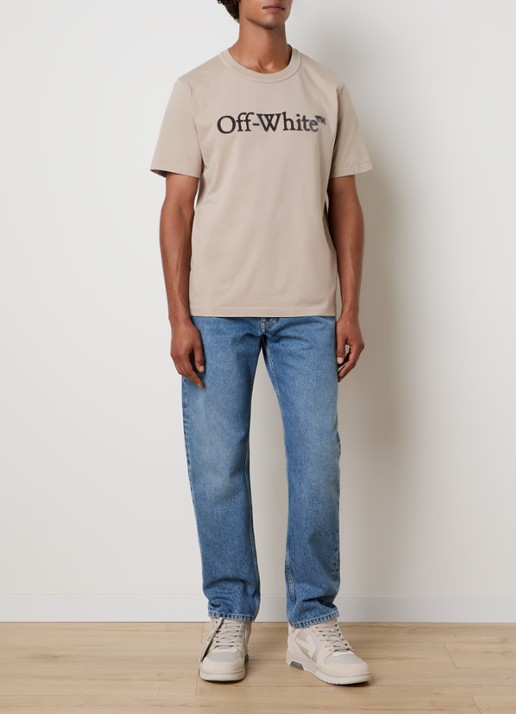 Off-White T-shirt met logoprint - voorkant 5 donkerbeige