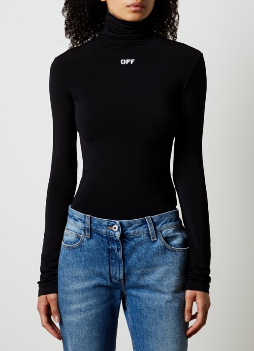 Off-White Top met col en logo - detail 3 zwart