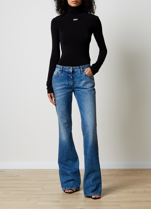 Off-White Top met col en logo - voorkant 2 zwart