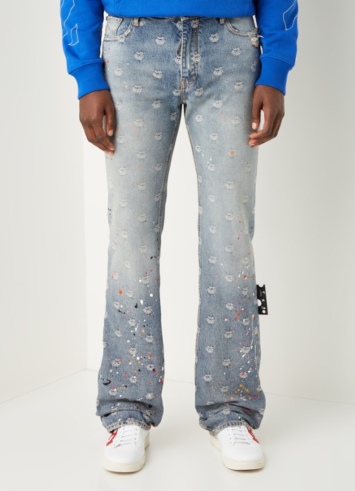 Off-White Wide fit jeans met print - detail indigo