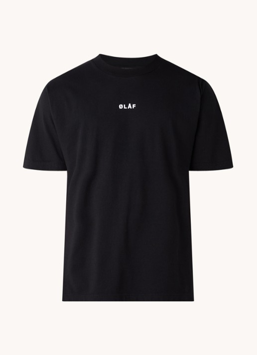 OLAF Block T-shirt van katoen met logo - voorkant 2 zwart
