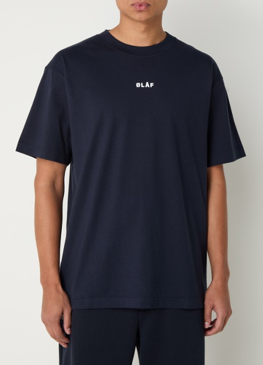 OLAF Block T-shirt van katoen met logo - detail 2 donkerblauw