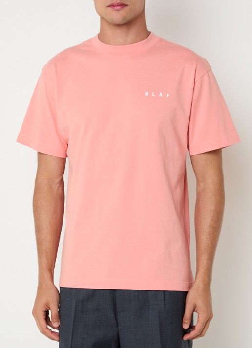 OLAF Brushstroke T-shirt met logo- en backprint - achterkant 4 koraal