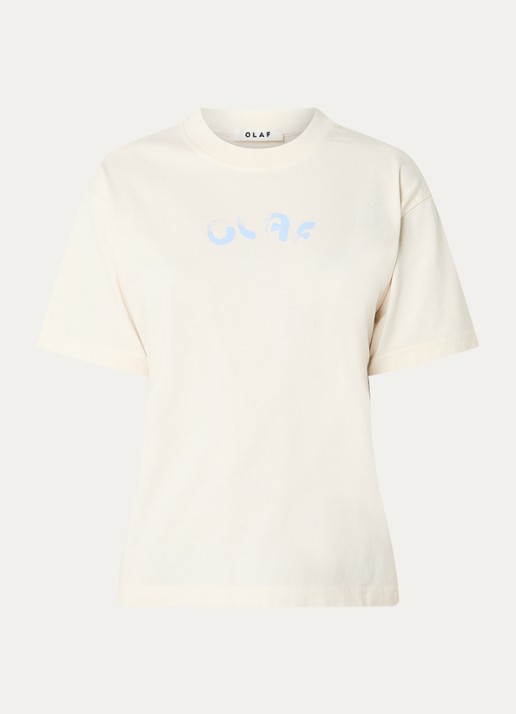 OLAF Brushstroke T-shirt met logo - voorkant gebroken wit