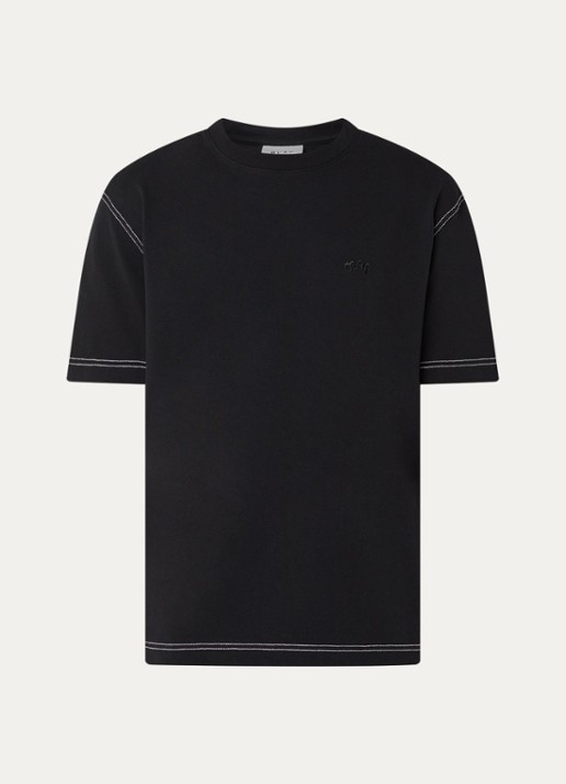OLAF Contrast T-shirt met logoborduring - voorkant 3 zwart