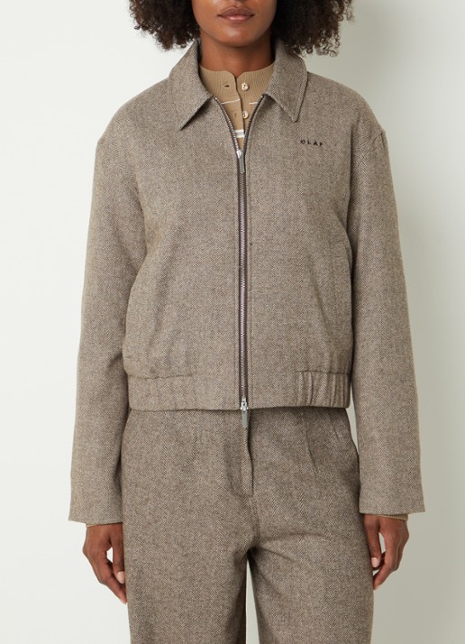 OLAF Cropped jack in wolblend met visgraatdessin